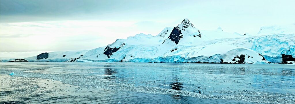 Glaciers near Paradise Harbor in Antarctica.