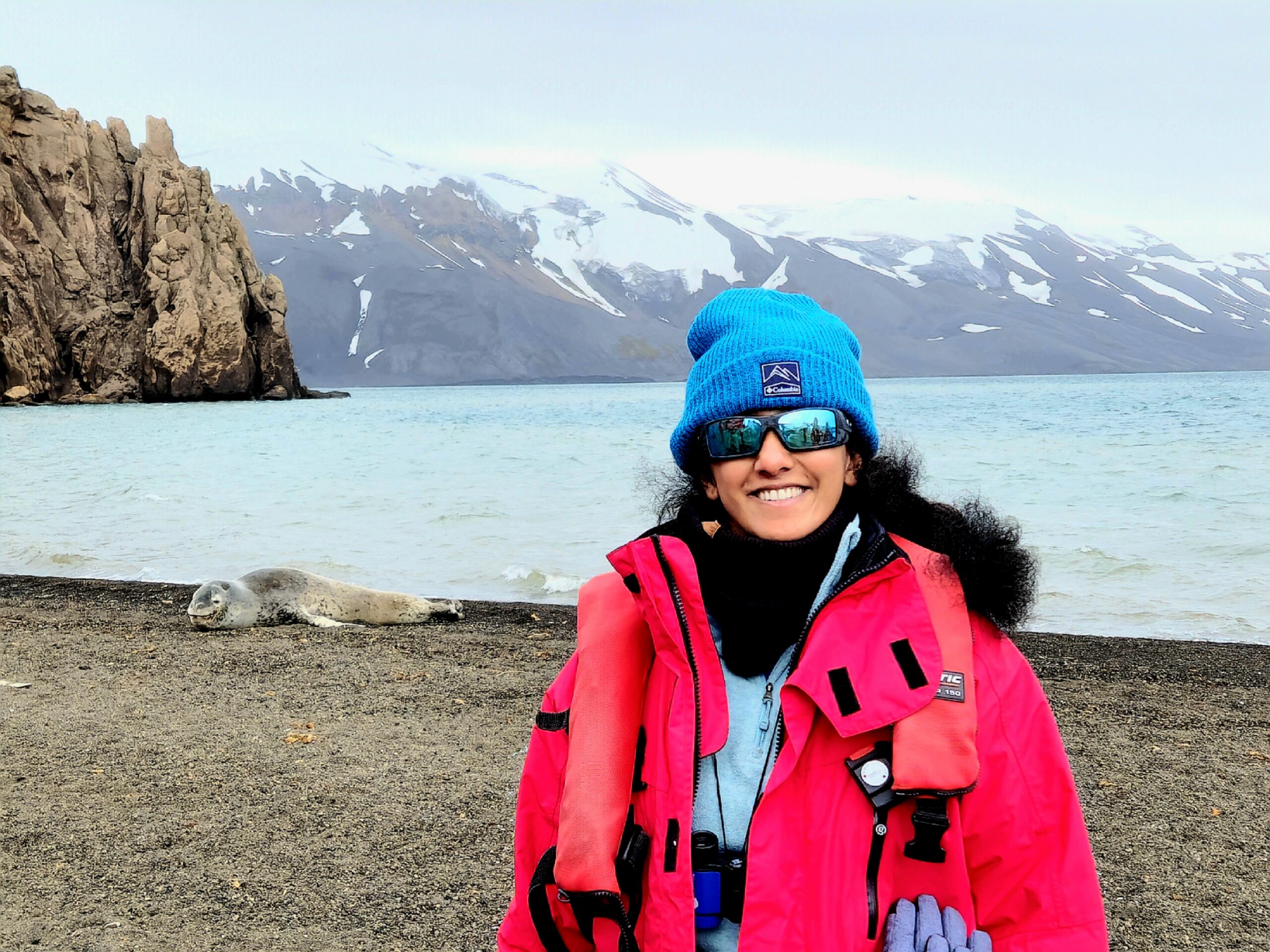 Hanging out with a leopard seal on Deception Island.